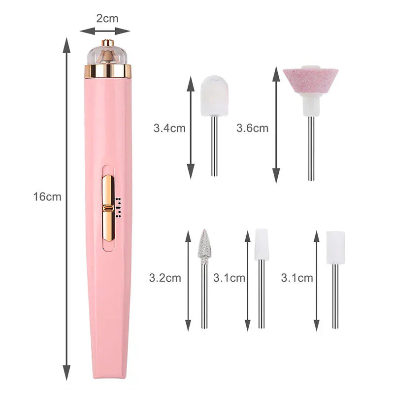 5-in-1 Rechargeable Electric Nail File – Portable Manicure & Pedicure Tool with LED Light