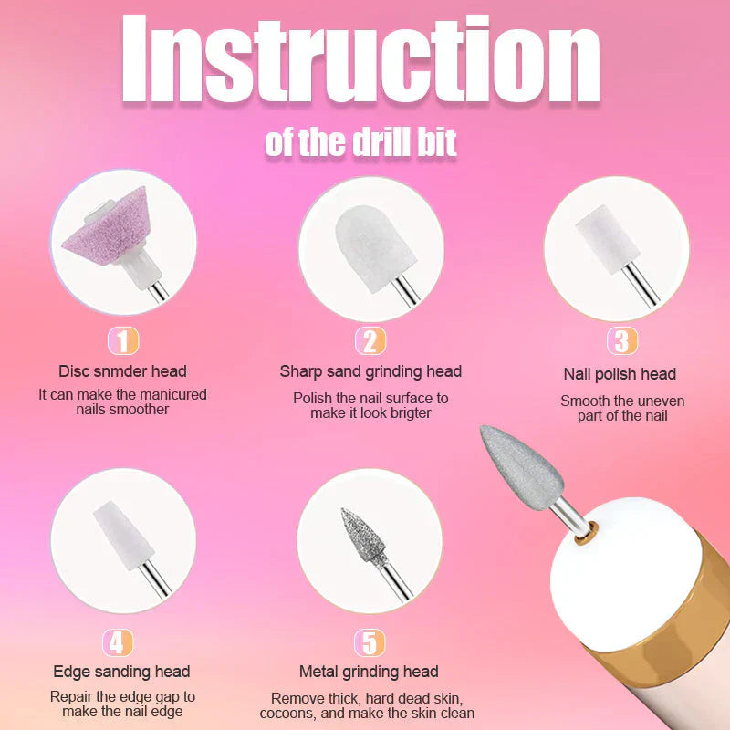 5-in-1 Rechargeable Electric Nail File – Portable Manicure & Pedicure Tool with LED Light