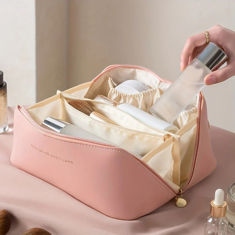 Compact Travel Makeup Organizer With Zipper – Stylish Cosmetic Pouch