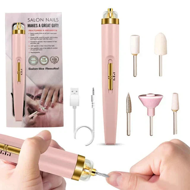 5-in-1 Rechargeable Electric Nail File – Portable Manicure & Pedicure Tool with LED Light