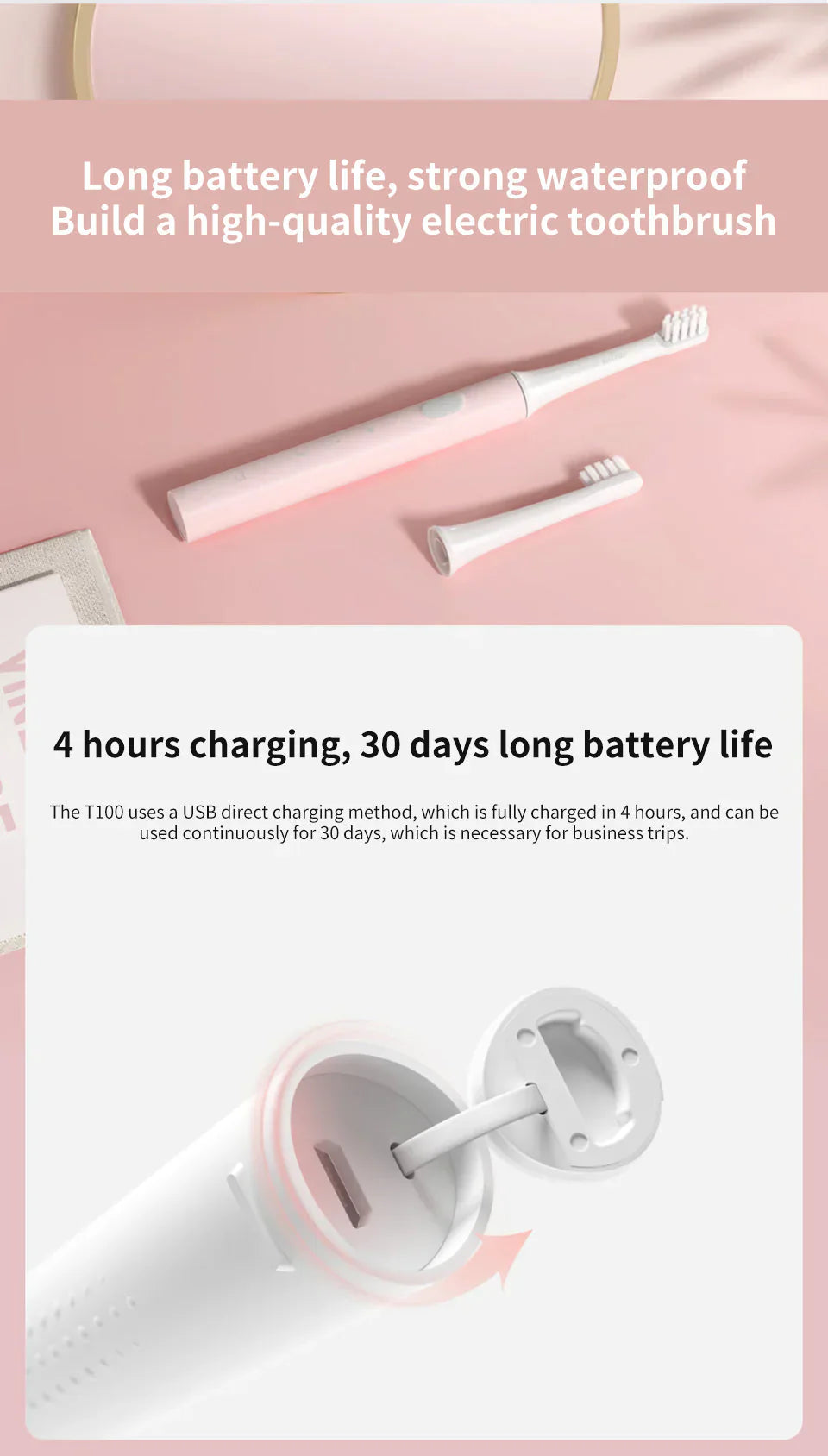 Rechargeable Waterproof Sonic Toothbrush With USB Charging