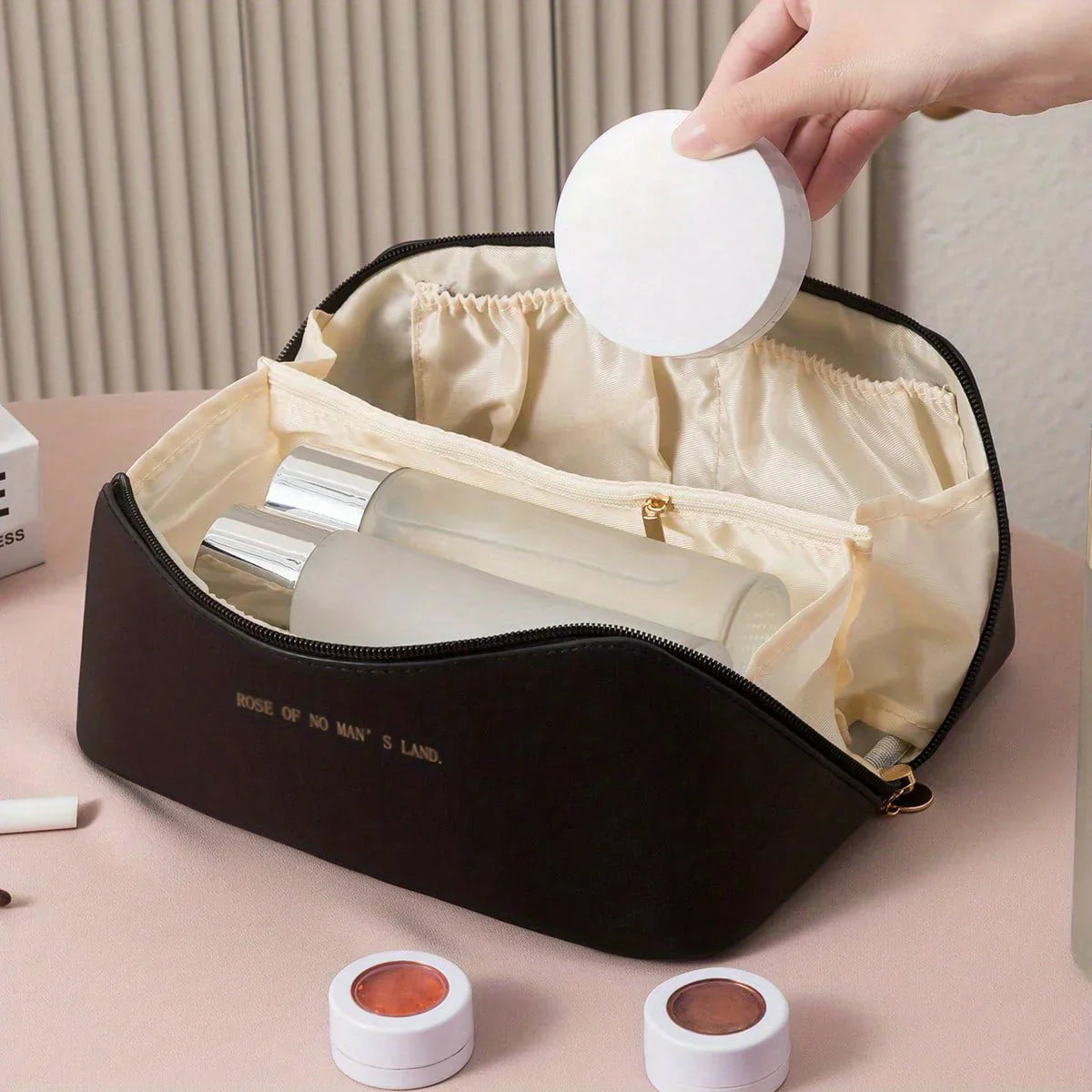 Compact Travel Makeup Organizer With Zipper – Stylish Cosmetic Pouch