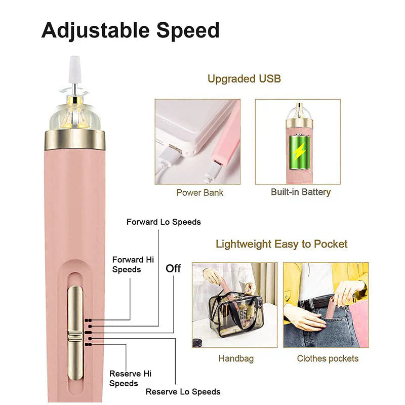 5-in-1 Rechargeable Electric Nail File – Portable Manicure & Pedicure Tool with LED Light