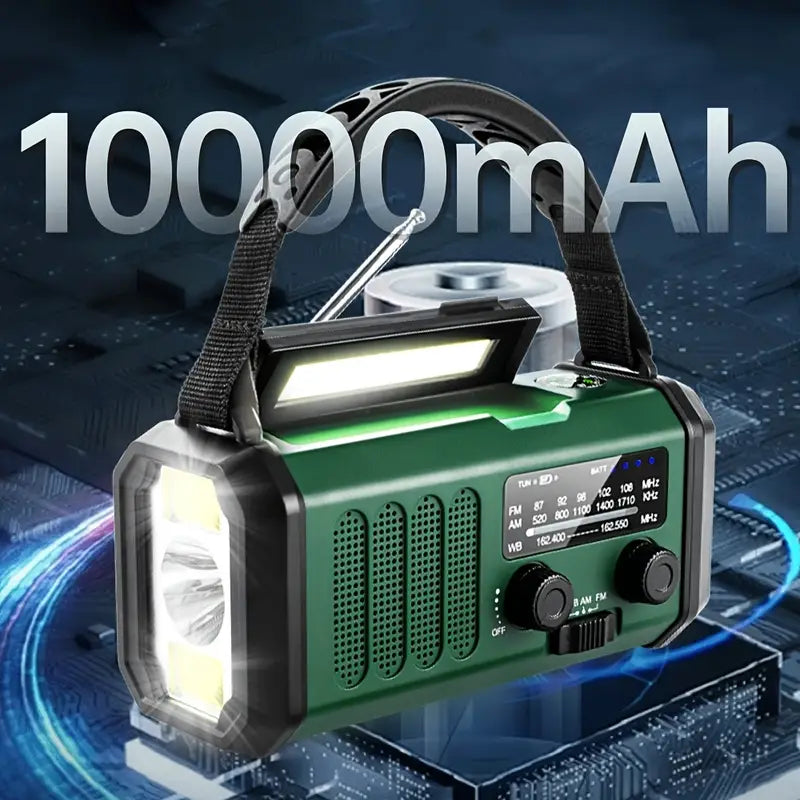 Portable Solar Emergency Radio with Powerbank - Hand Crank Radio and LED Flashlight for Outdoor & Camping