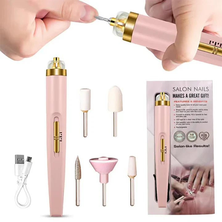 5-in-1 Rechargeable Electric Nail File – Portable Manicure & Pedicure Tool with LED Light