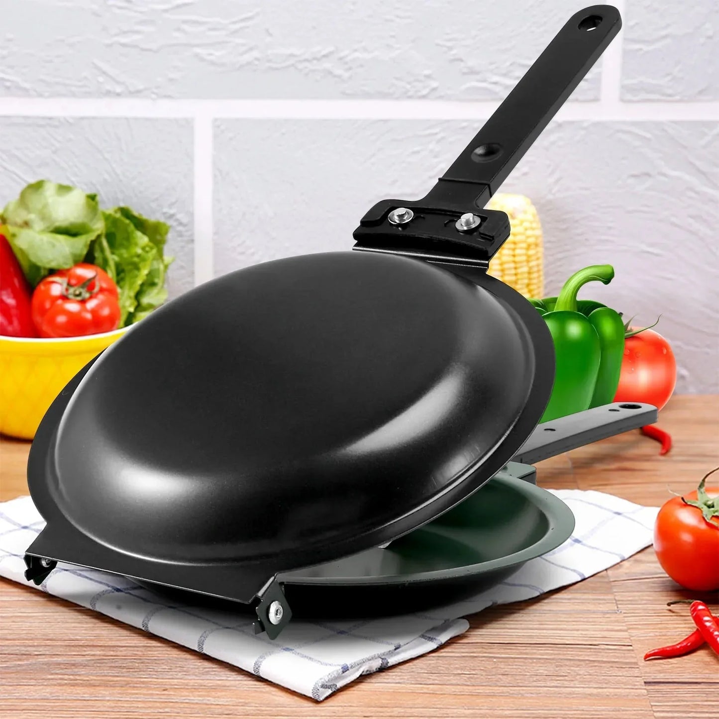 Double-Sided Non-Stick Pan with Folding Handle
