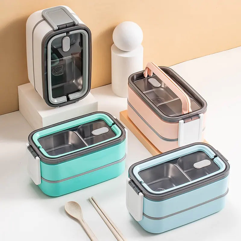 2-Layer Stainless Steel Bento Box with Airtight Lid