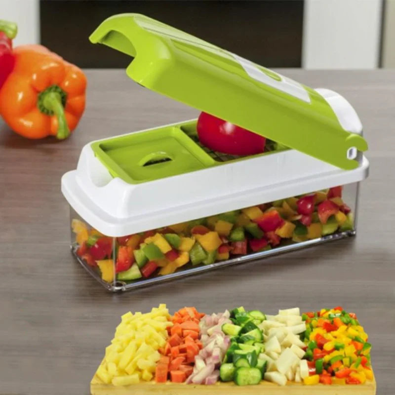 12-in-1 Vegetable Slicer with Interchangeable Blades and Built-In Collection Container
