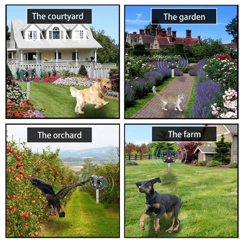 Solar-Powered Ultrasonic Pest Repeller - Effective Animal Control for Garden Protection