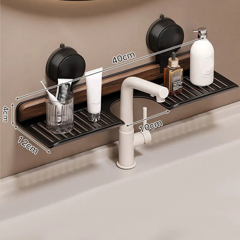Bathroom Suction Cup Sink Shelf in Walnut Design