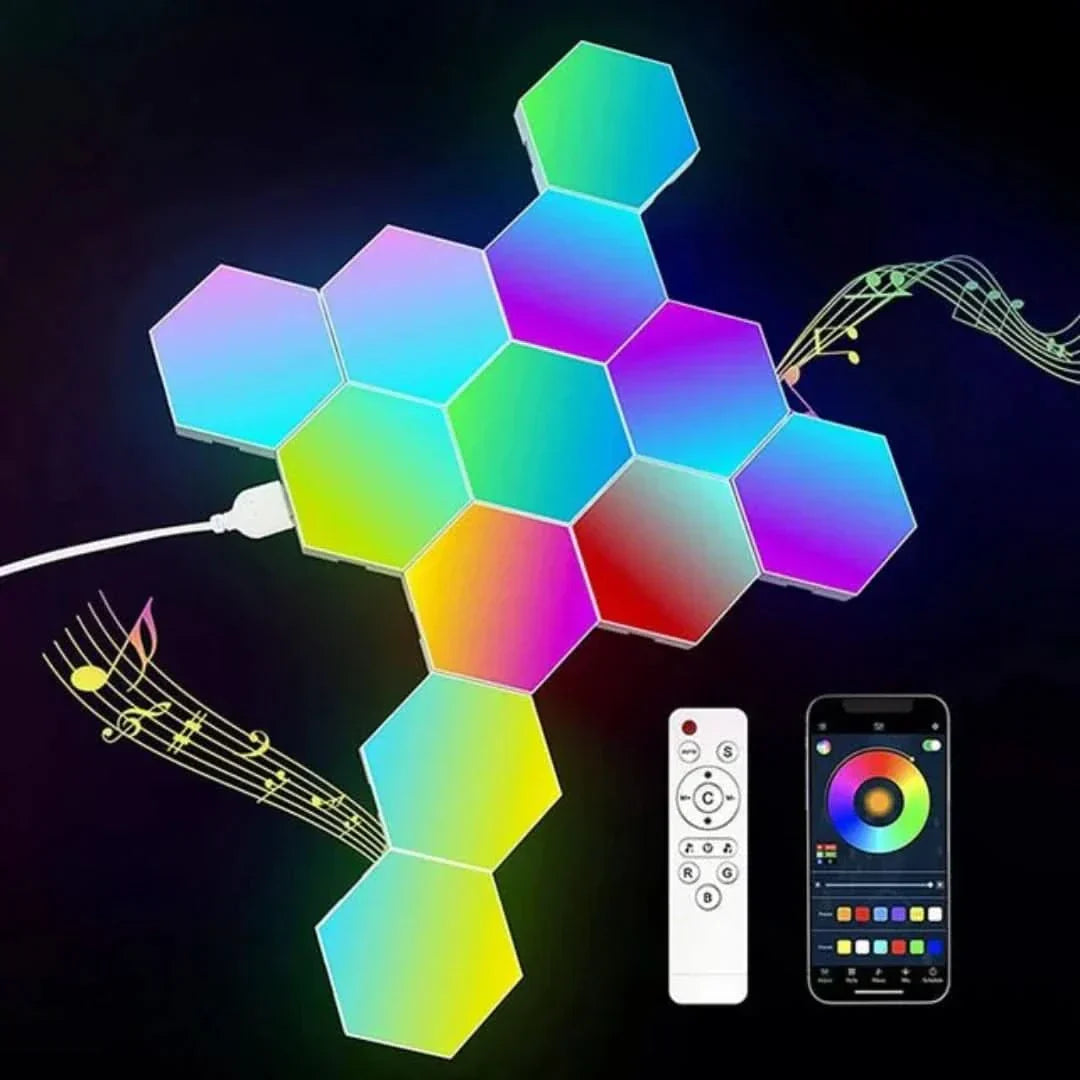RGB Interactive Hexagonal LED Panels with Color Control and Music Sync Feature