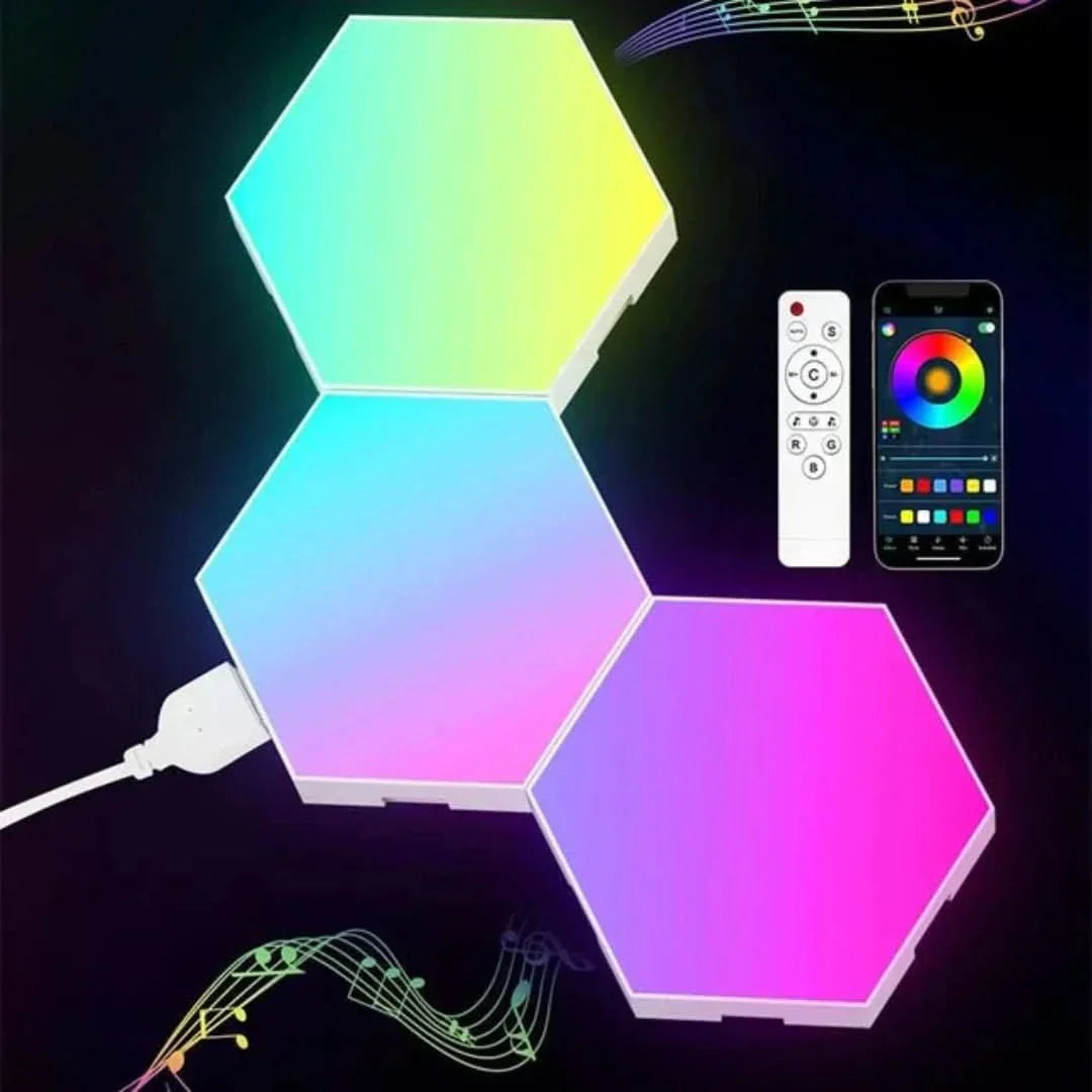 RGB Interactive Hexagonal LED Panels with Color Control and Music Sync Feature