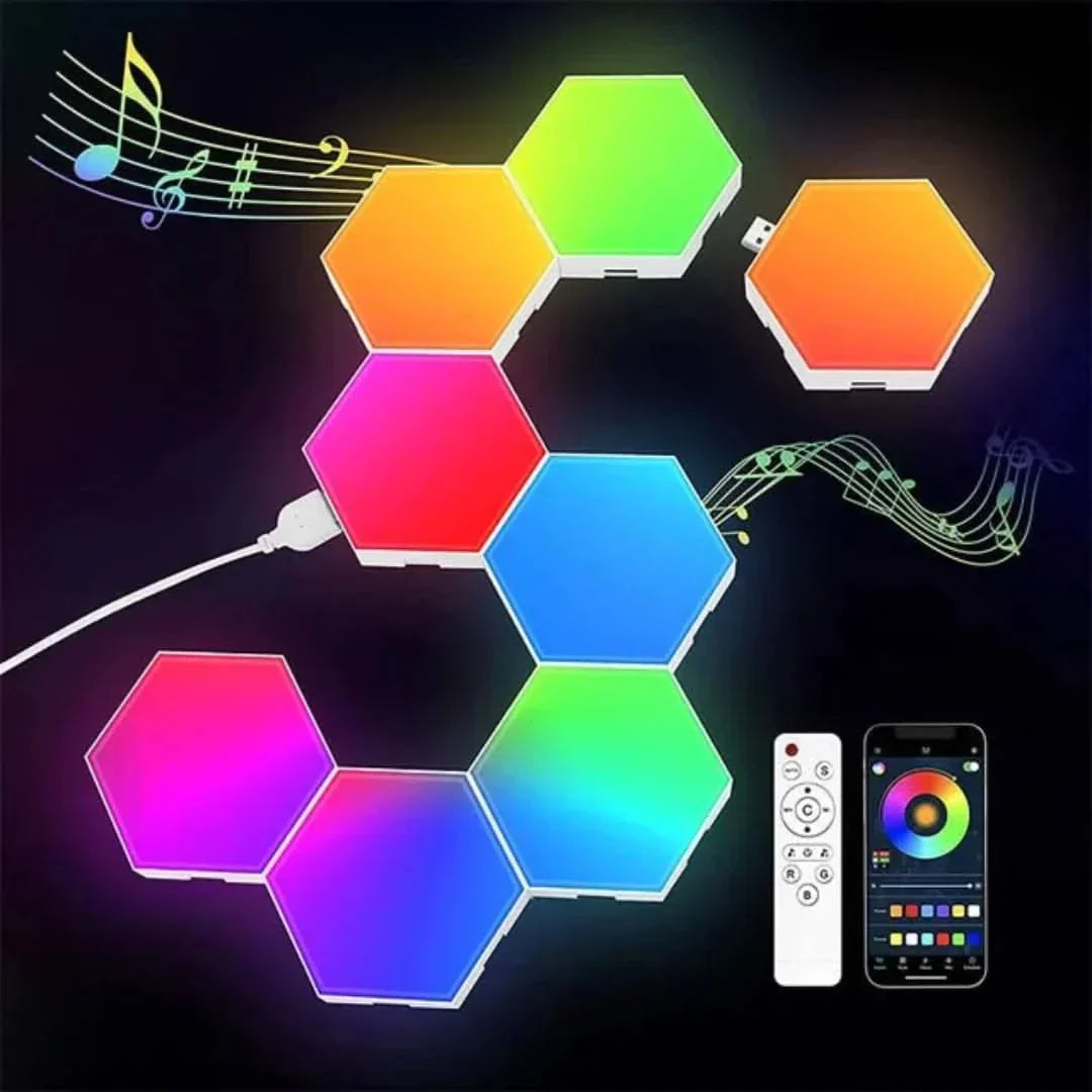 RGB Interactive Hexagonal LED Panels with Color Control and Music Sync Feature