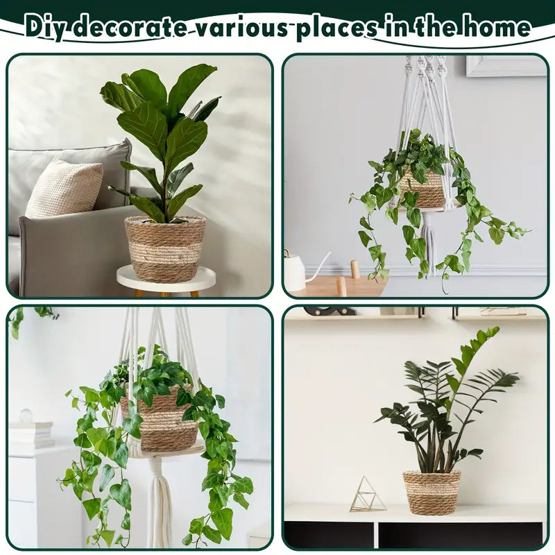 Set of 3 Handwoven Seagrass Plant Baskets - Decorative Flower Pots with Foil Liner