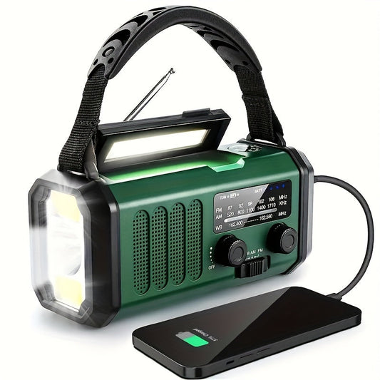 Portable Solar Emergency Radio with Powerbank - Hand Crank Radio and LED Flashlight for Outdoor & Camping