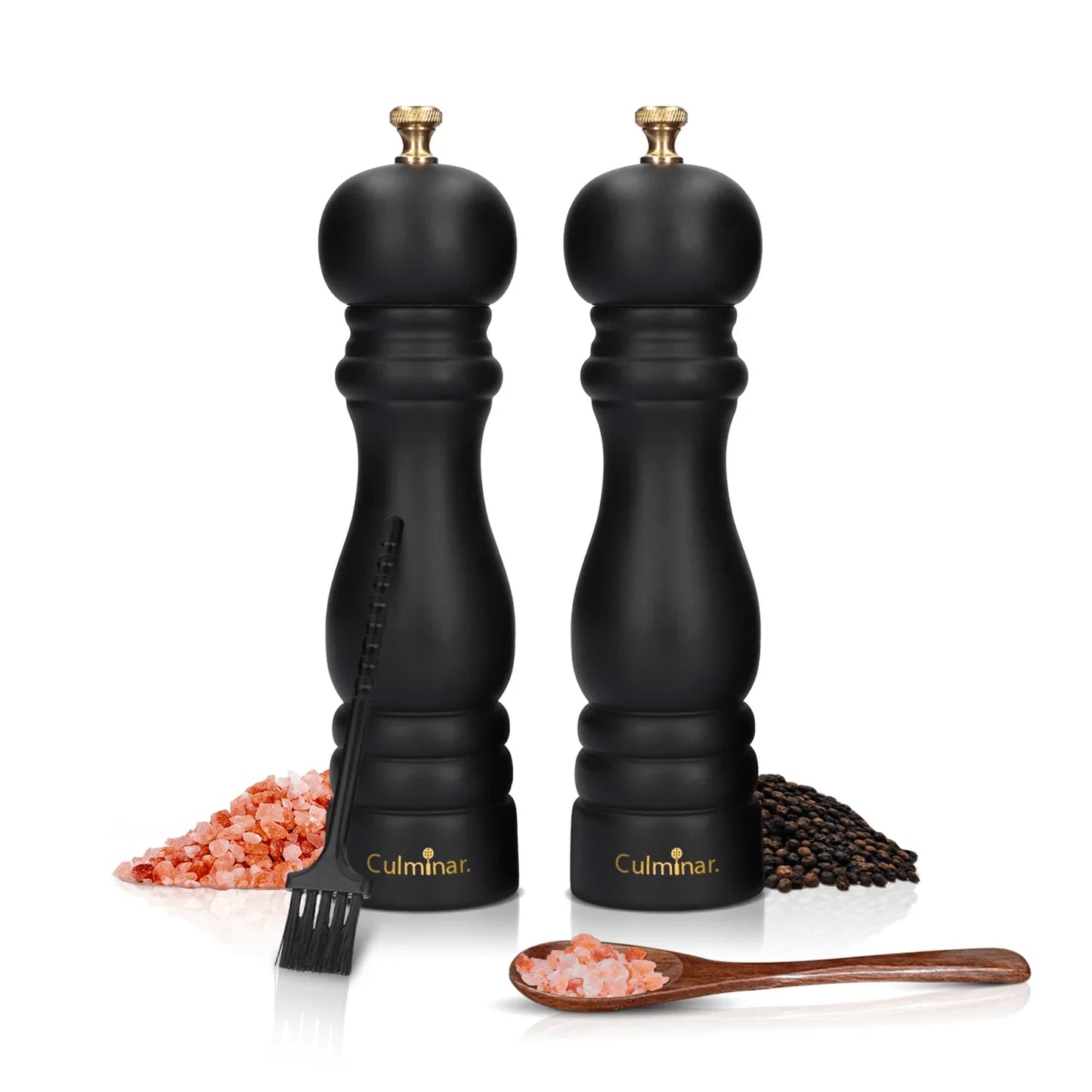 Wooden Salt and Pepper Mill Set - Manual Spice Grinder with Ceramic Mechanism and Adjustable Grind