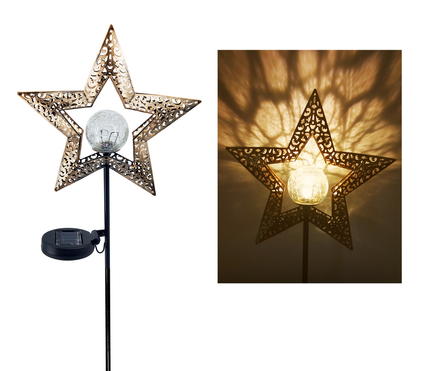 Waterproof Metal Solar Garden Light – LED Outdoor Lighting in Moon, Flame, Sun, or Star Shapes