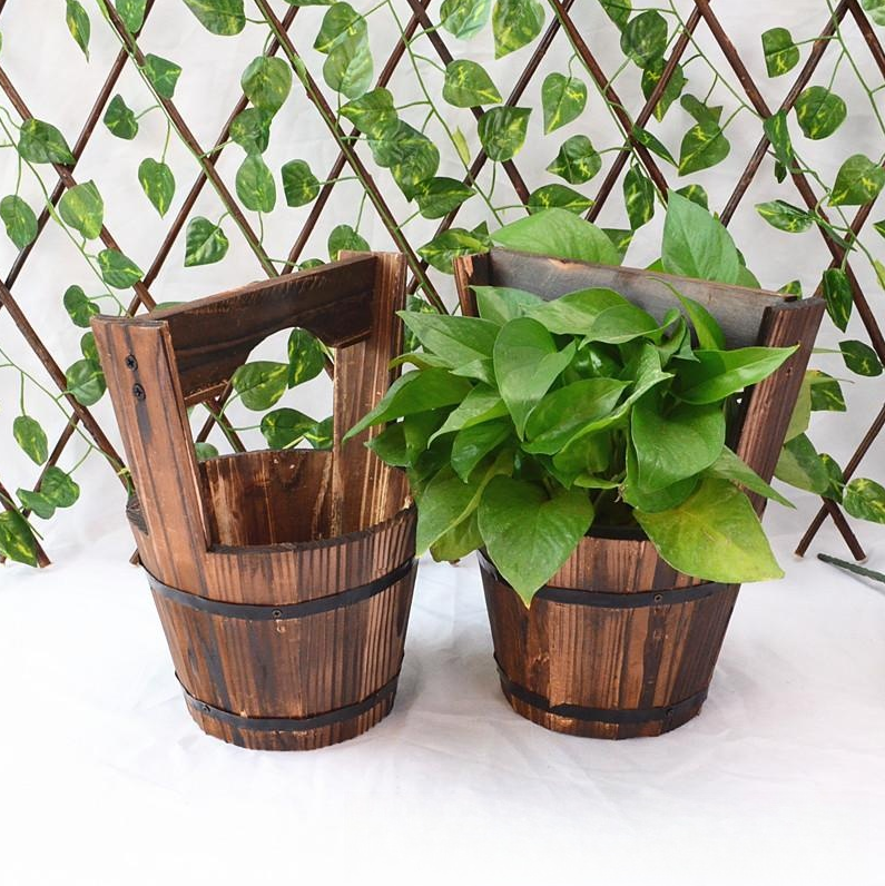 Wooden Barrel Planter - Decorative Flower Pot for Garden and Patio