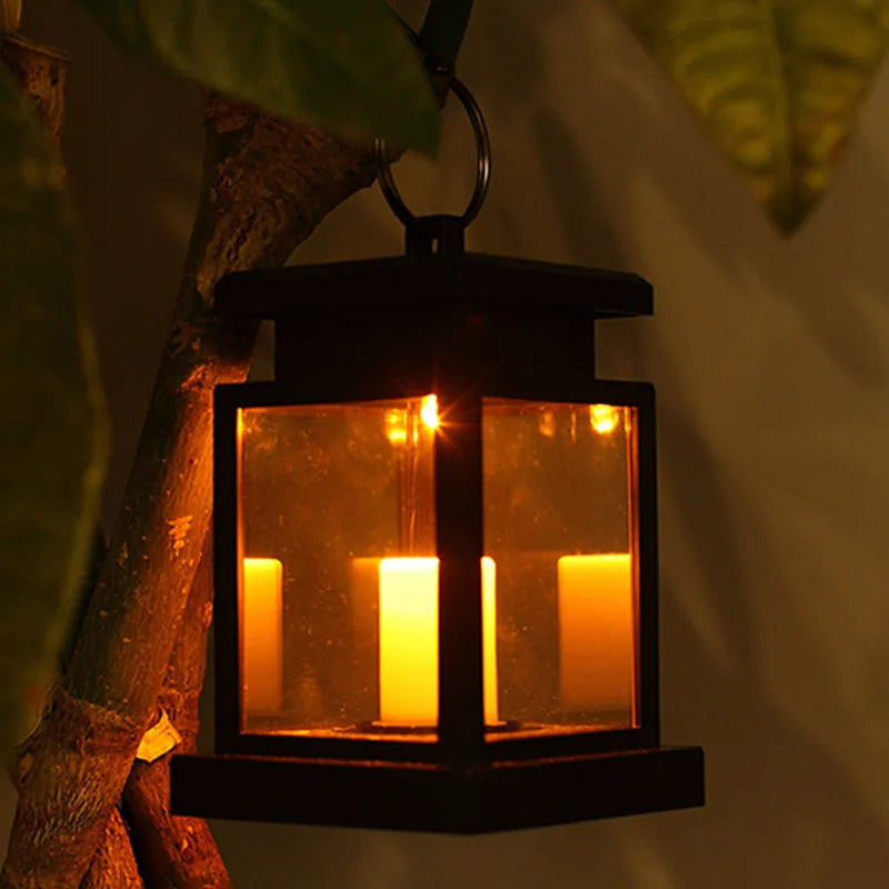 LED Solar Lantern with Candle Effect - Hanging Outdoor Lamp for Garden and Terrace Decoration
