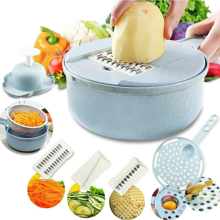3-in-1 Multifunctional Vegetable Slicer with Sieve – Kitchen Grater for Fruits and Vegetables with Drip Tray