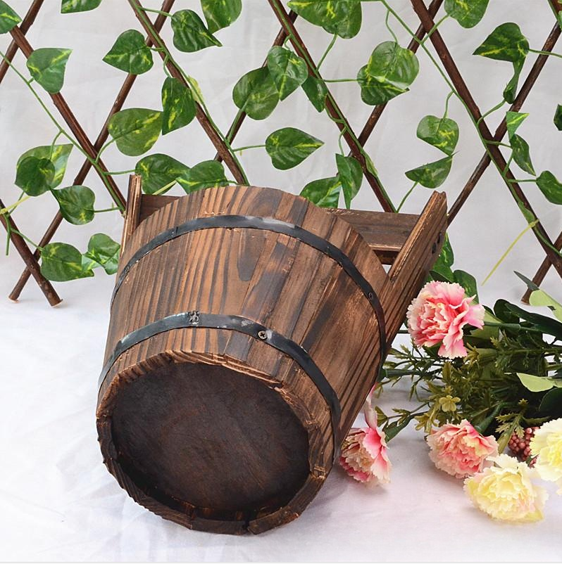 Wooden Barrel Planter - Decorative Flower Pot for Garden and Patio