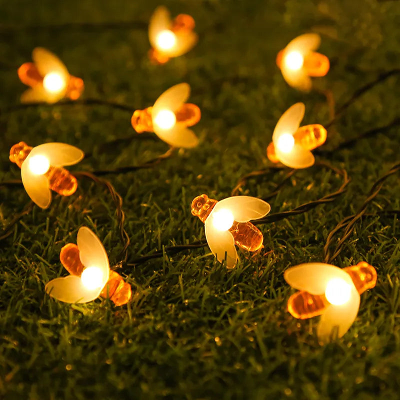 Solar LED Bee Fairy Lights - Decorative Outdoor Lighting for Garden and Patio