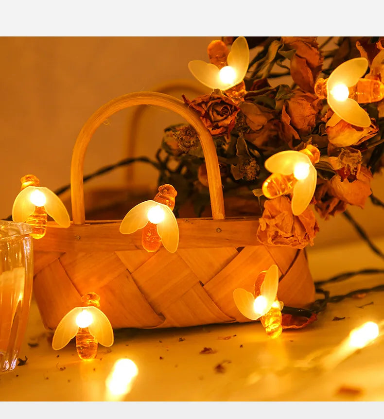 Solar LED Bee Fairy Lights - Decorative Outdoor Lighting for Garden and Patio