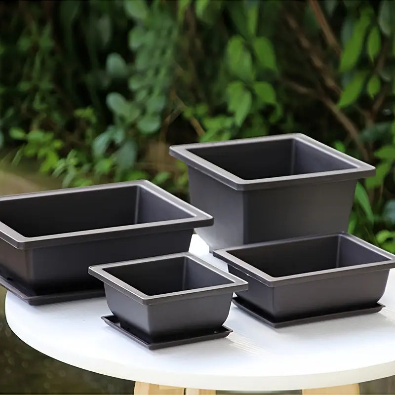 Rectangular Flower Pot with Tray – Durable Plant Container for Garden and Balcony