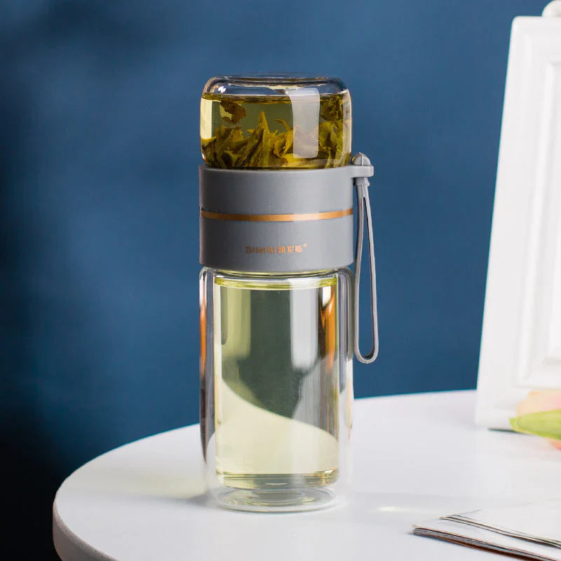 Double-Walled Glass Tea Infuser Bottle with Strainer