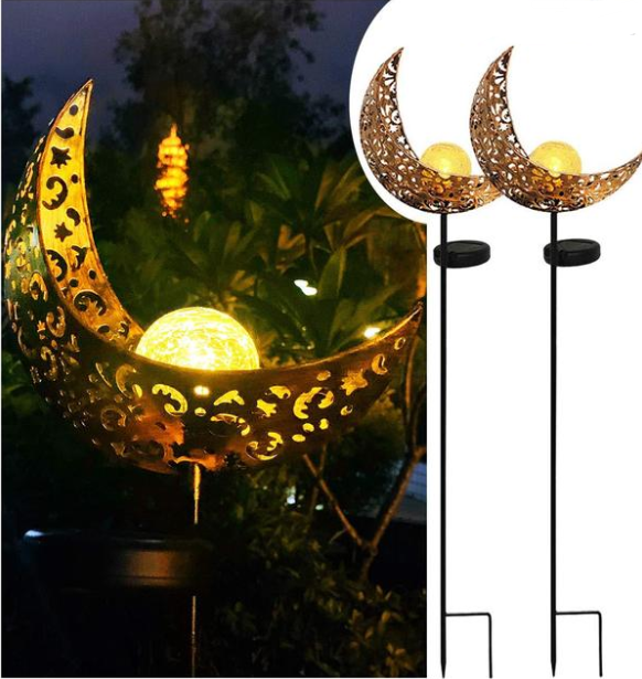 Waterproof Metal Solar Garden Light – LED Outdoor Lighting in Moon, Flame, Sun, or Star Shapes