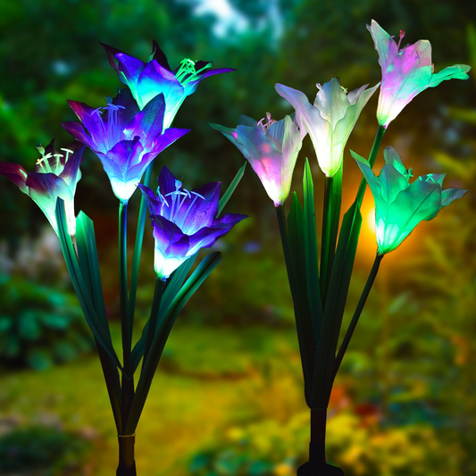 Solar LED Lily Flower Lights – Color-Changing Outdoor Garden Lights with Stake for Landscaping