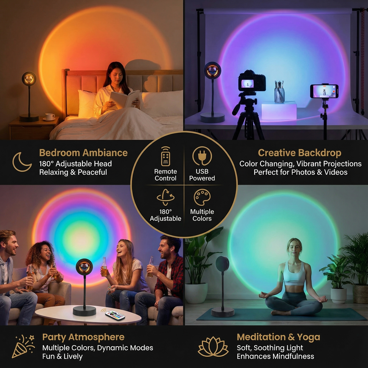 Sunset Projector Lamp – 180° Adjustable Ambient Light with Remote Control