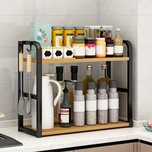 Stainless Steel & Wood Kitchen Storage Rack