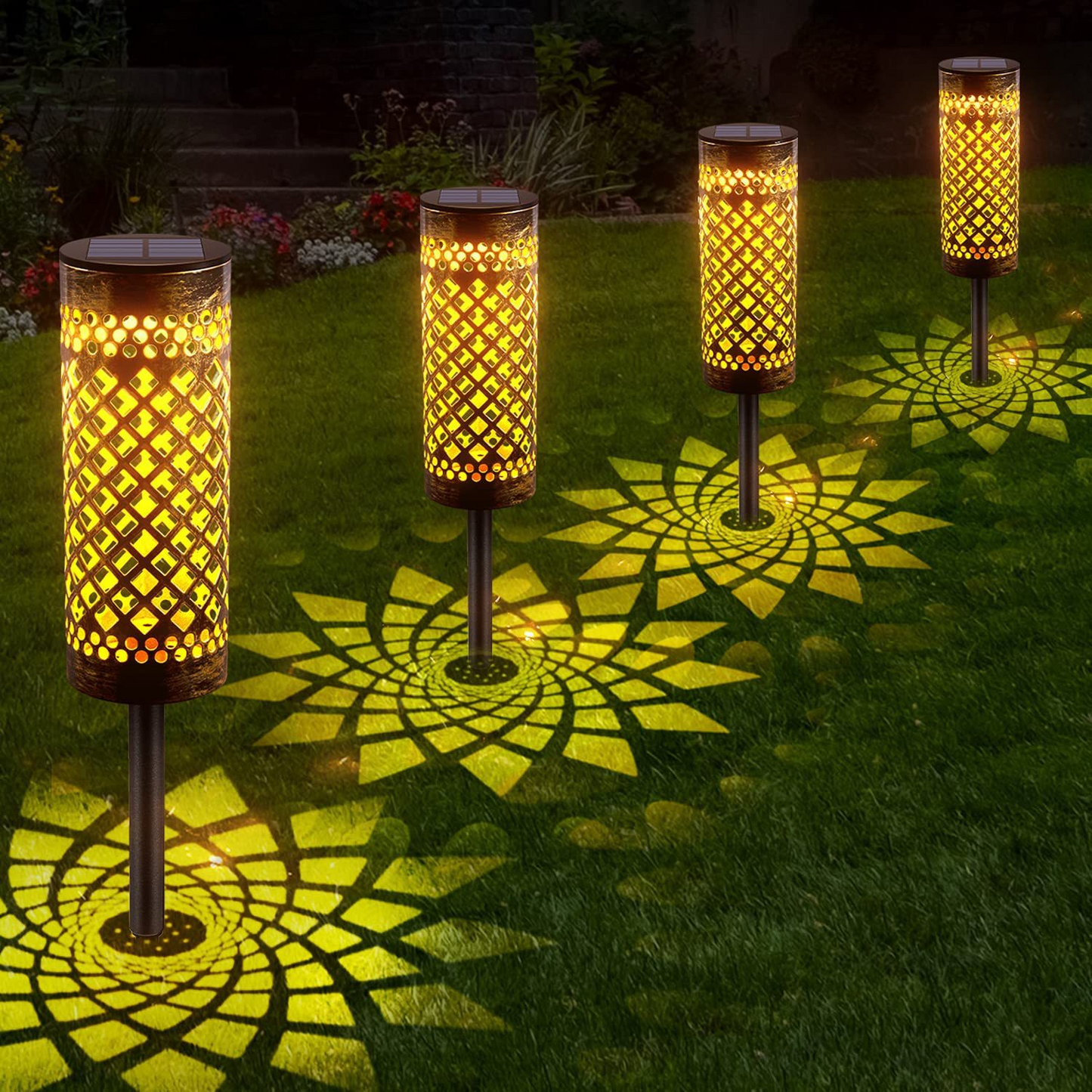 Waterproof Solar Led Garden Light with Projection Pattern - Robust Outdoor Lighting Made of Metal