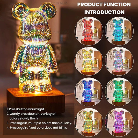 3D Galaxy Fireworks LED Bear Lamp
