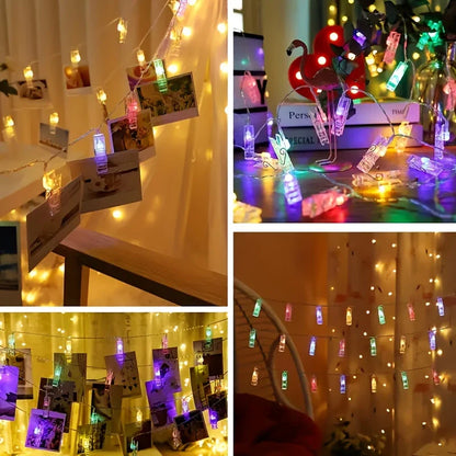 LED Photo Clip String Lights with Battery Power – Colour-Changing Lights for Displaying Photos and Decoration