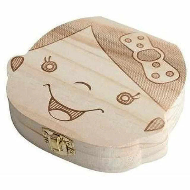 Wooden Tooth Storage Box for Baby Teeth – Keepsake Box with Space for Personal Data