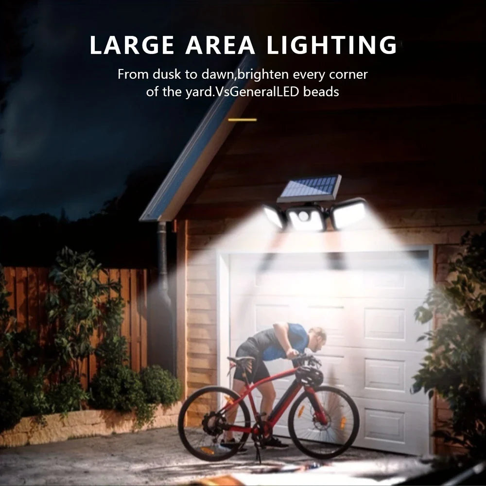 LED Solar Floodlight with Motion Sensor – 3-Spot Outdoor Lighting for Garden, Yard, and Garage