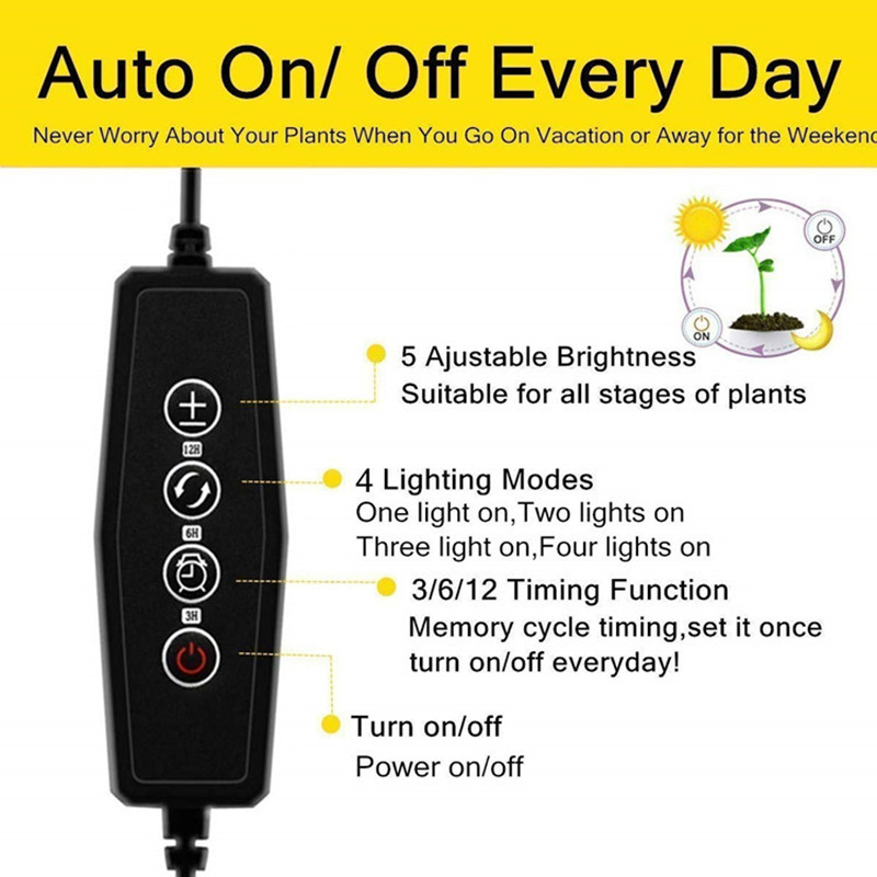 Indoor Plant Grow Light with 4 Adjustable Arms - Dimmable LED for Optimal Plant Growth