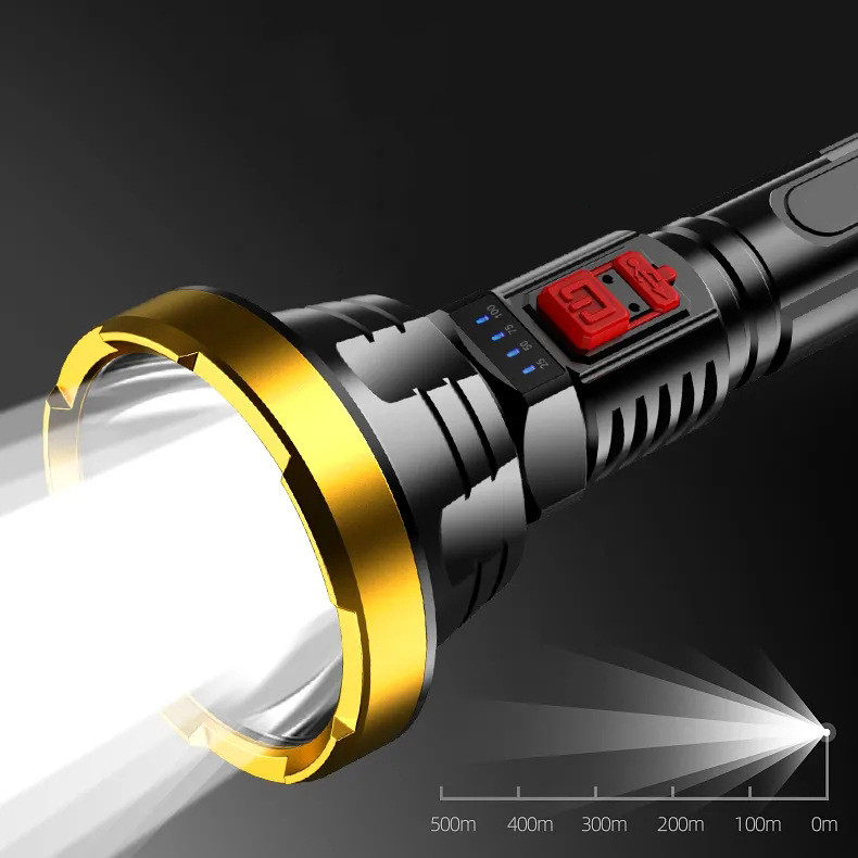 90000LM LED Searchlight – High-Powered Tactical Torch with USB Charging for Outdoor and Emergency Use