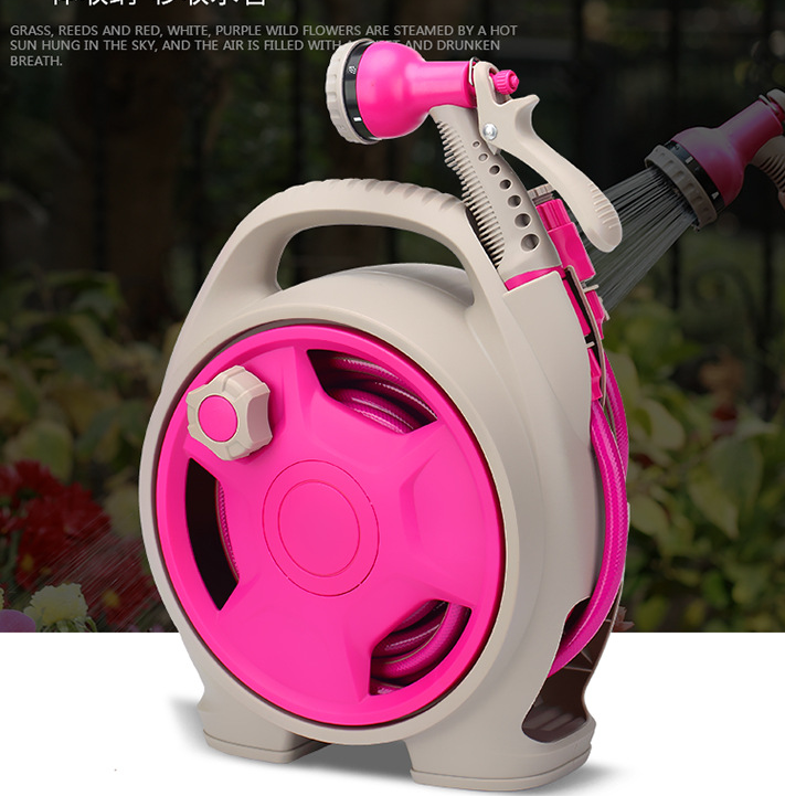 Compact Garden Hose Reel with Spray Nozzle – Convenient Watering Solution for Outdoors