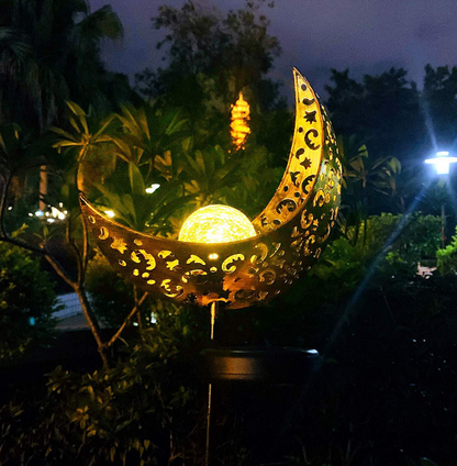 Waterproof Metal Solar Garden Light – LED Outdoor Lighting in Moon, Flame, Sun, or Star Shapes