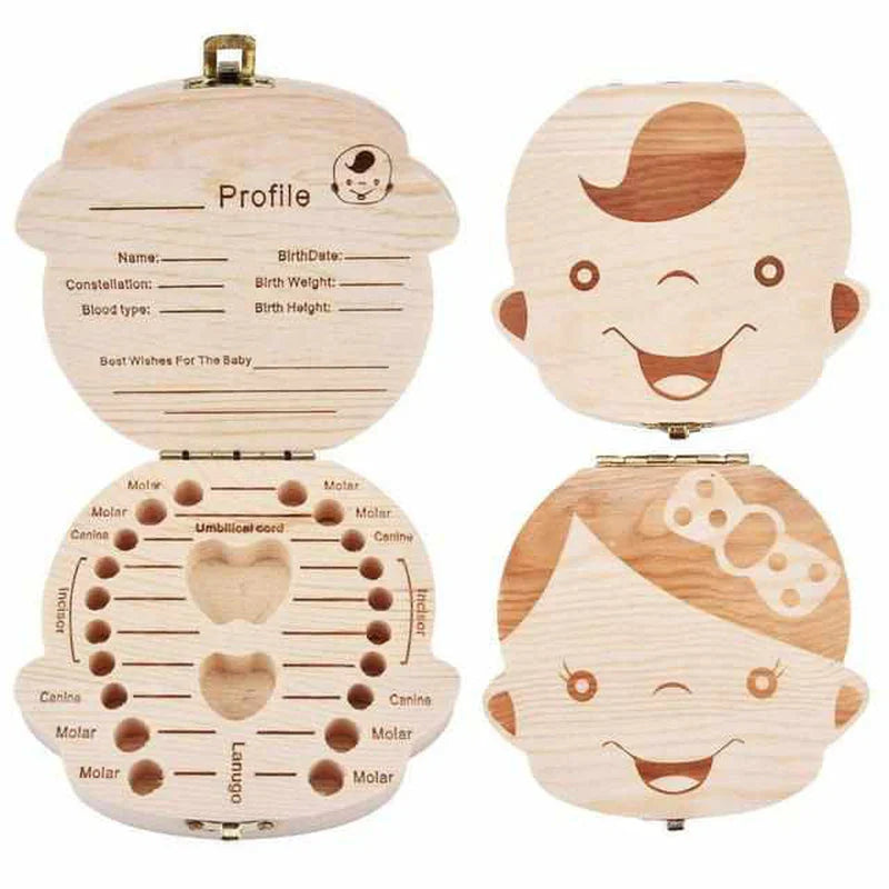 Wooden Tooth Storage Box for Baby Teeth – Keepsake Box with Space for Personal Data