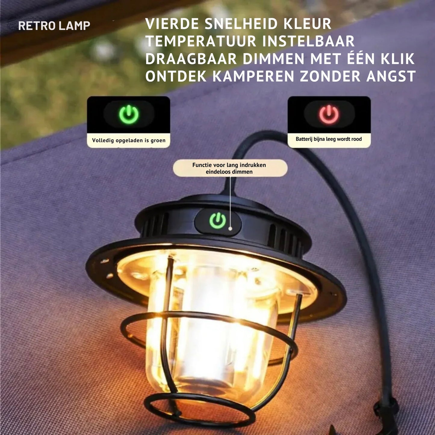 Rechargeable LED Camping Lamp with Hanging Hook