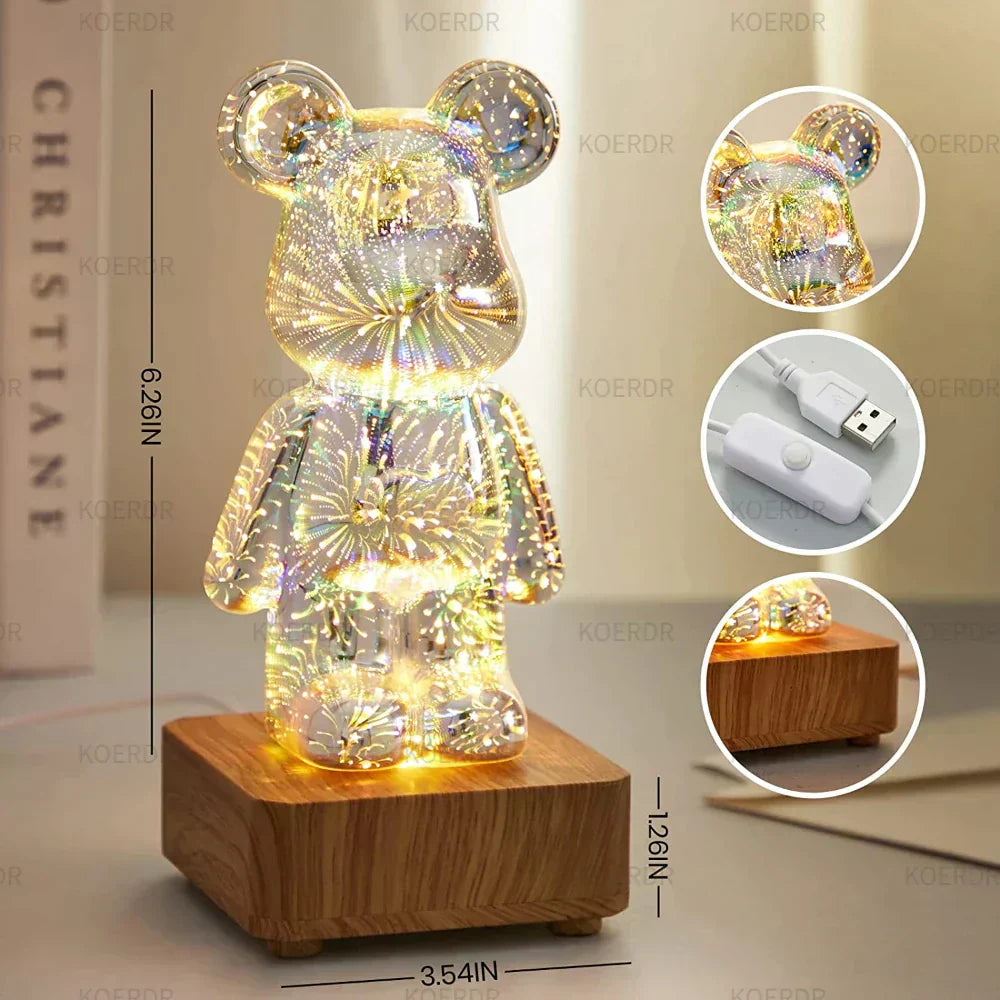 3D Galaxy Fireworks LED Bear Lamp