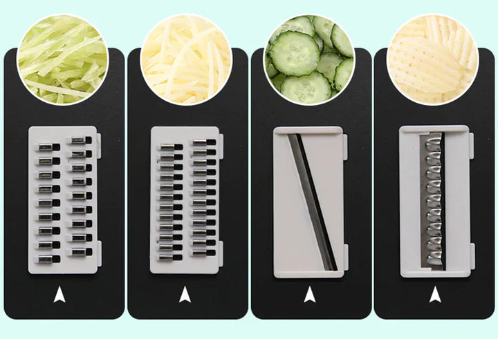 Versatile Vegetable Slicer with Collecting Tray - Multifunctional Kitchen Tool for Slicing, Grating, and Shredding