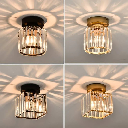 Crystal Ceiling Light with Gold and Black Accents – Contemporary Home Lighting Fixture