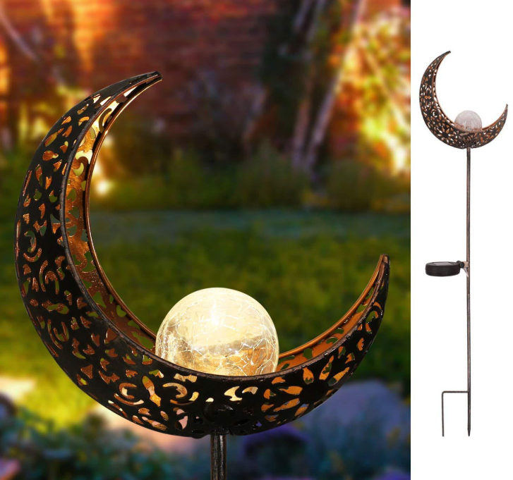 Waterproof Metal Solar Garden Light – LED Outdoor Lighting in Moon, Flame, Sun, or Star Shapes