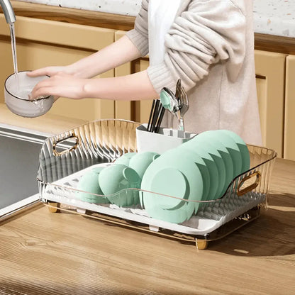 Modern Dish Drying Rack with Drainage System for Efficient Crockery Drying