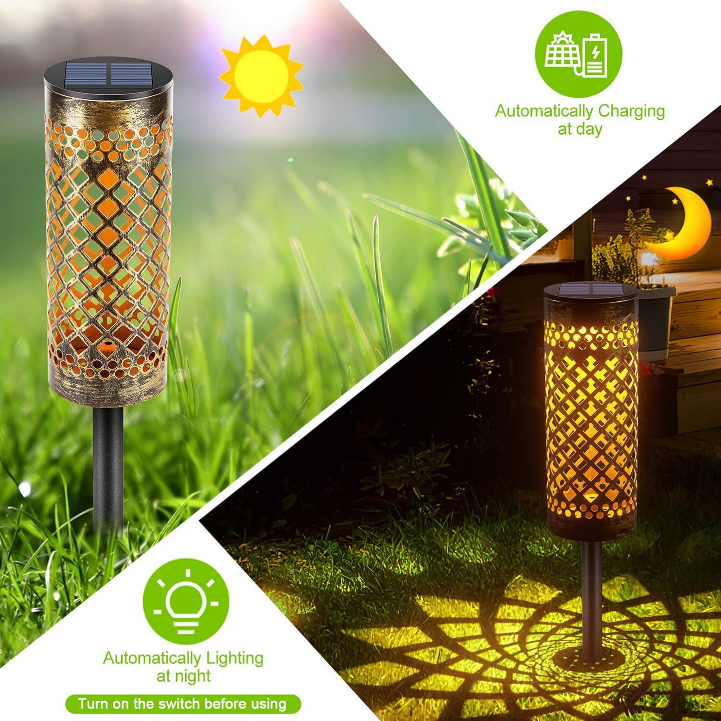 Waterproof Solar Led Garden Light with Projection Pattern - Robust Outdoor Lighting Made of Metal